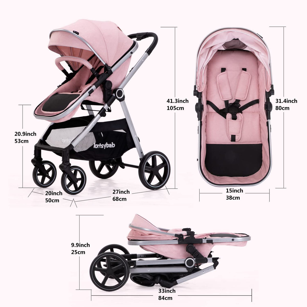 2-In-1 Baby Stroller Foldable With Reversible Seat For Infants And Toddlers 0-36 Months Beige — image 31