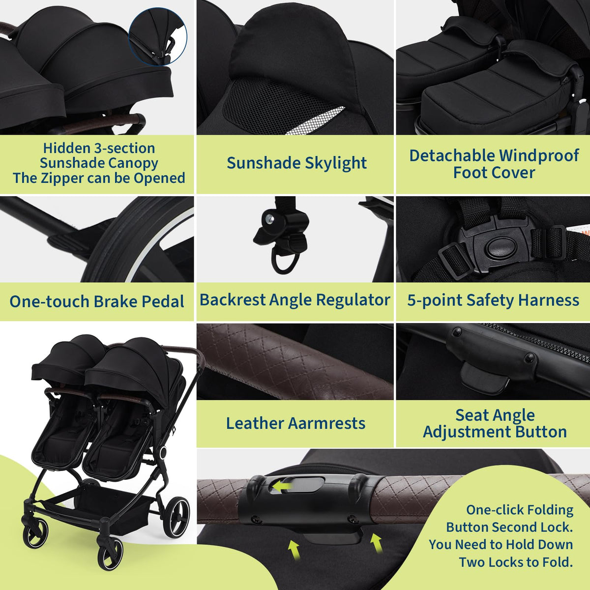 Double Stroller For Twins Lightweight Side By Side Reclining Seats — image 25