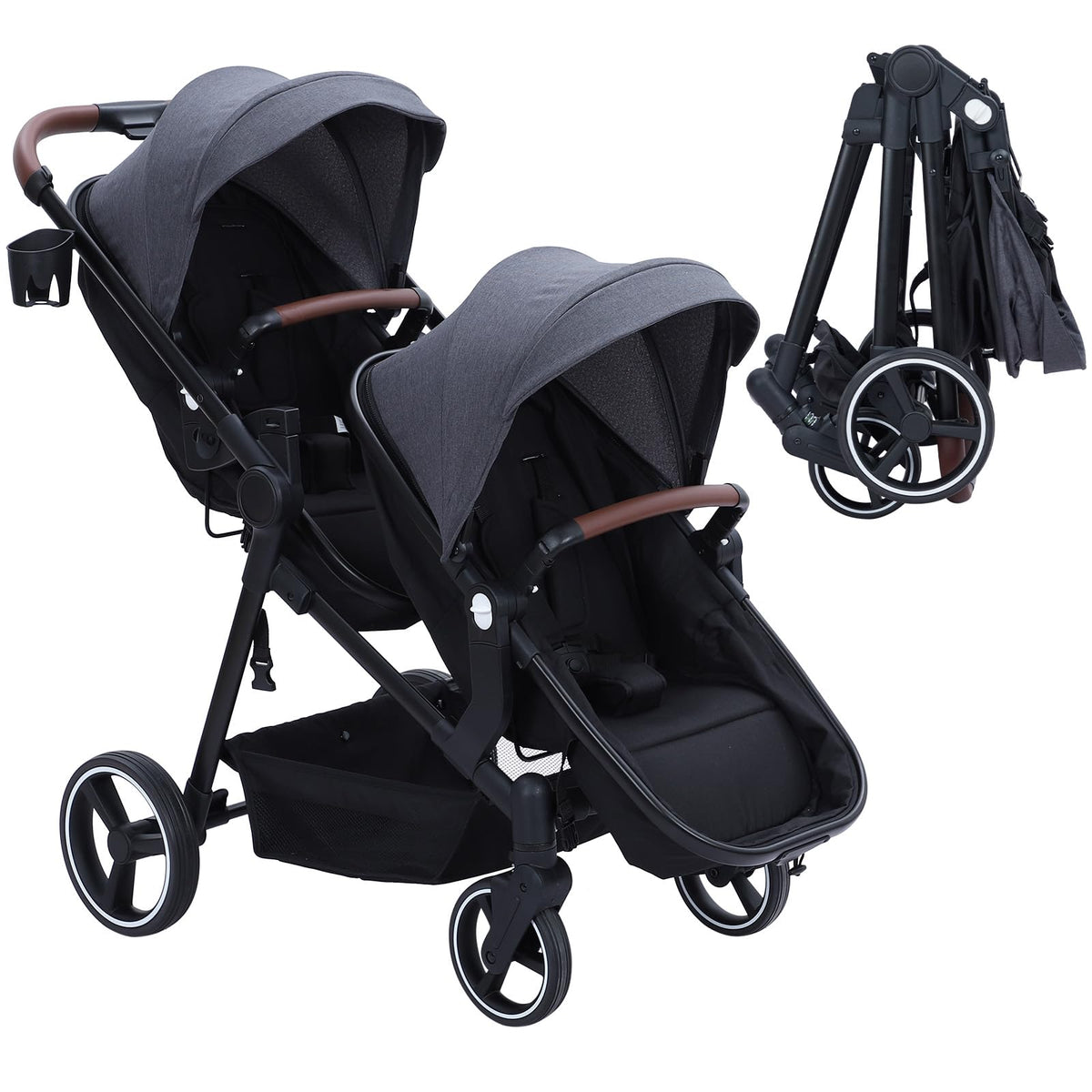 Double Tandem Stroller Newborn and Toddler With Reversible Seat — image 2