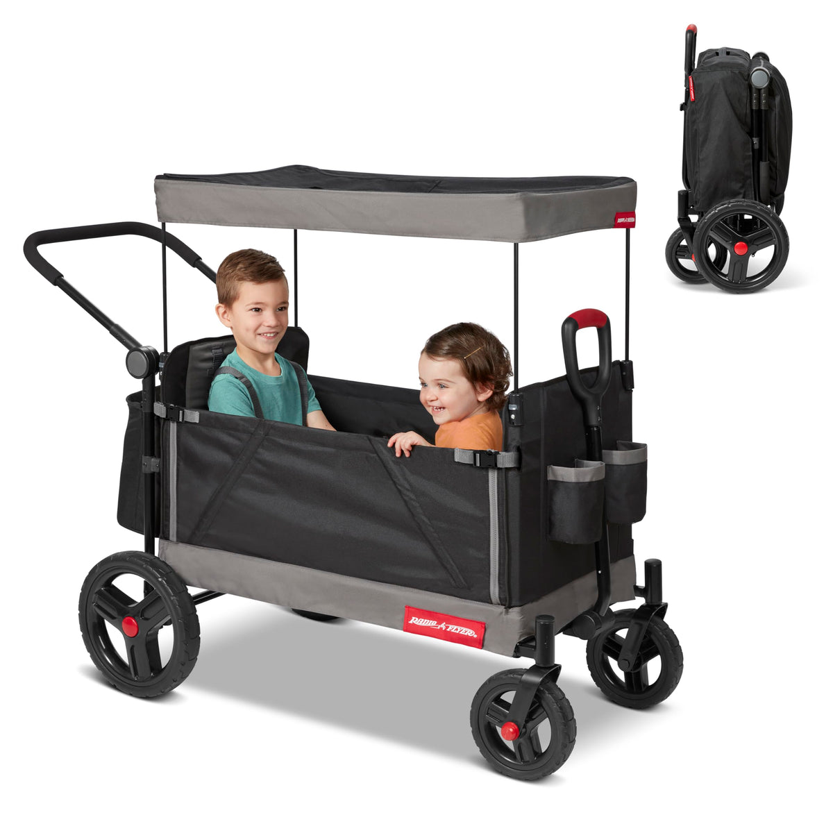Radio Flyer Convertible Wagon For Kids With Adjustable Handle Cup Holder And Canopy — image 3