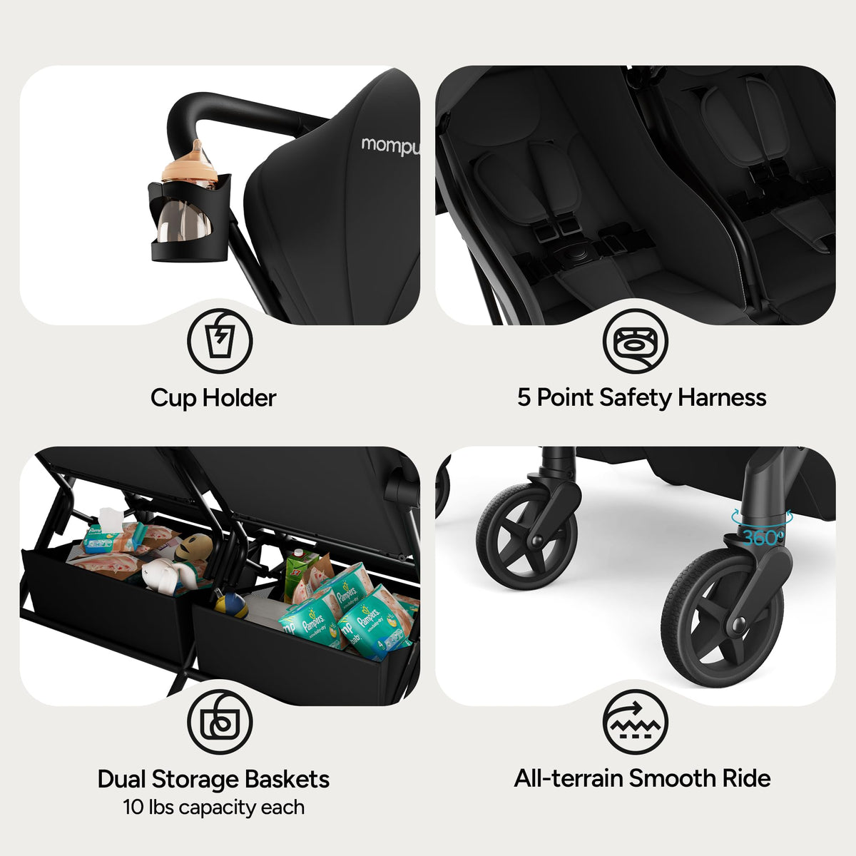 Mompush Lithe Double Stroller Lightweight Side by Side — image 9
