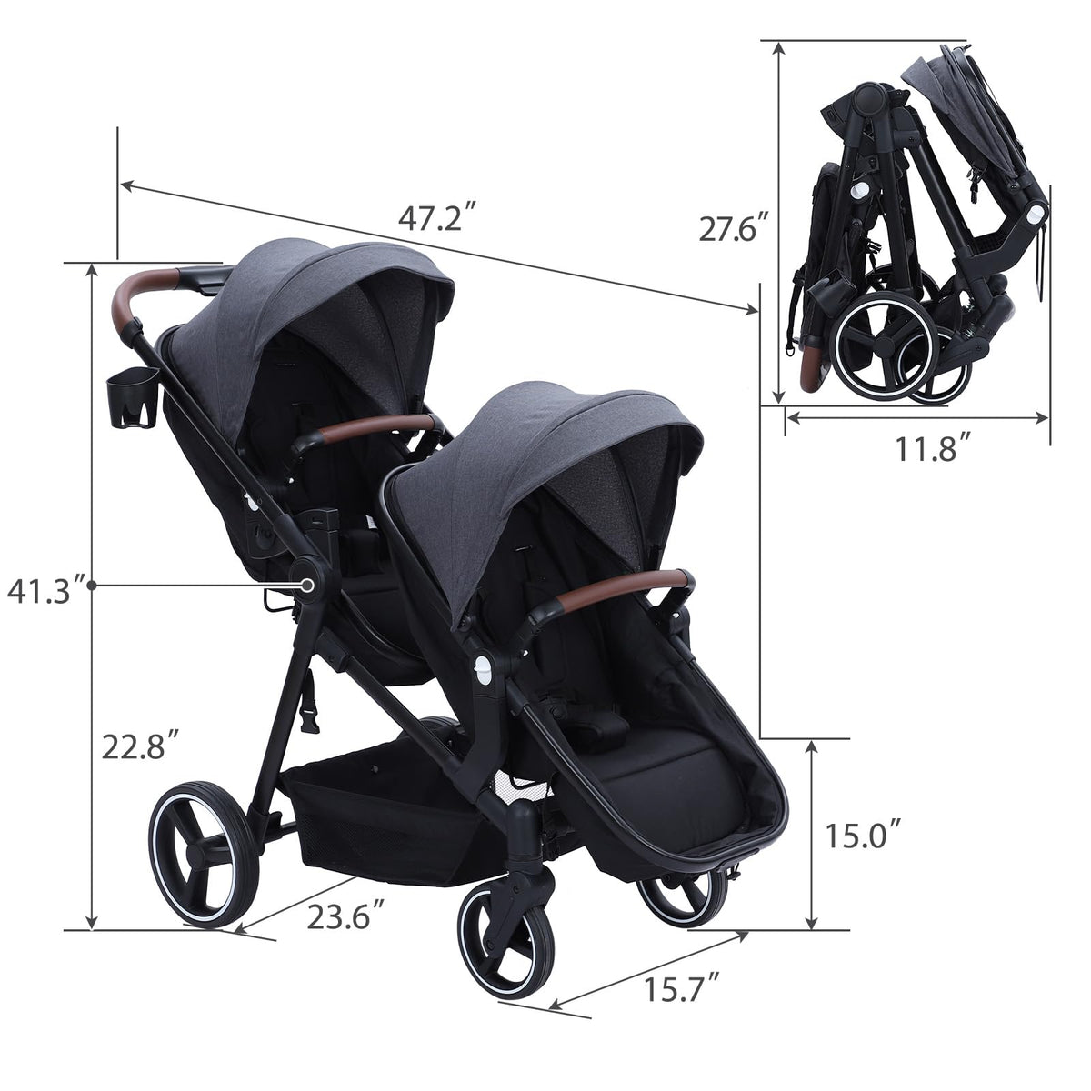 Tandem Double Stroller For Newborn And Toddler Twins Foldable For Easy Travel And Storage — image 19