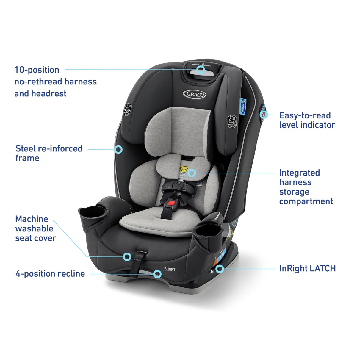 Graco Slimfit 3 In 1 Convertible Car Seat Ultra Space Saving Design For Rear And Forward Facing — image 29