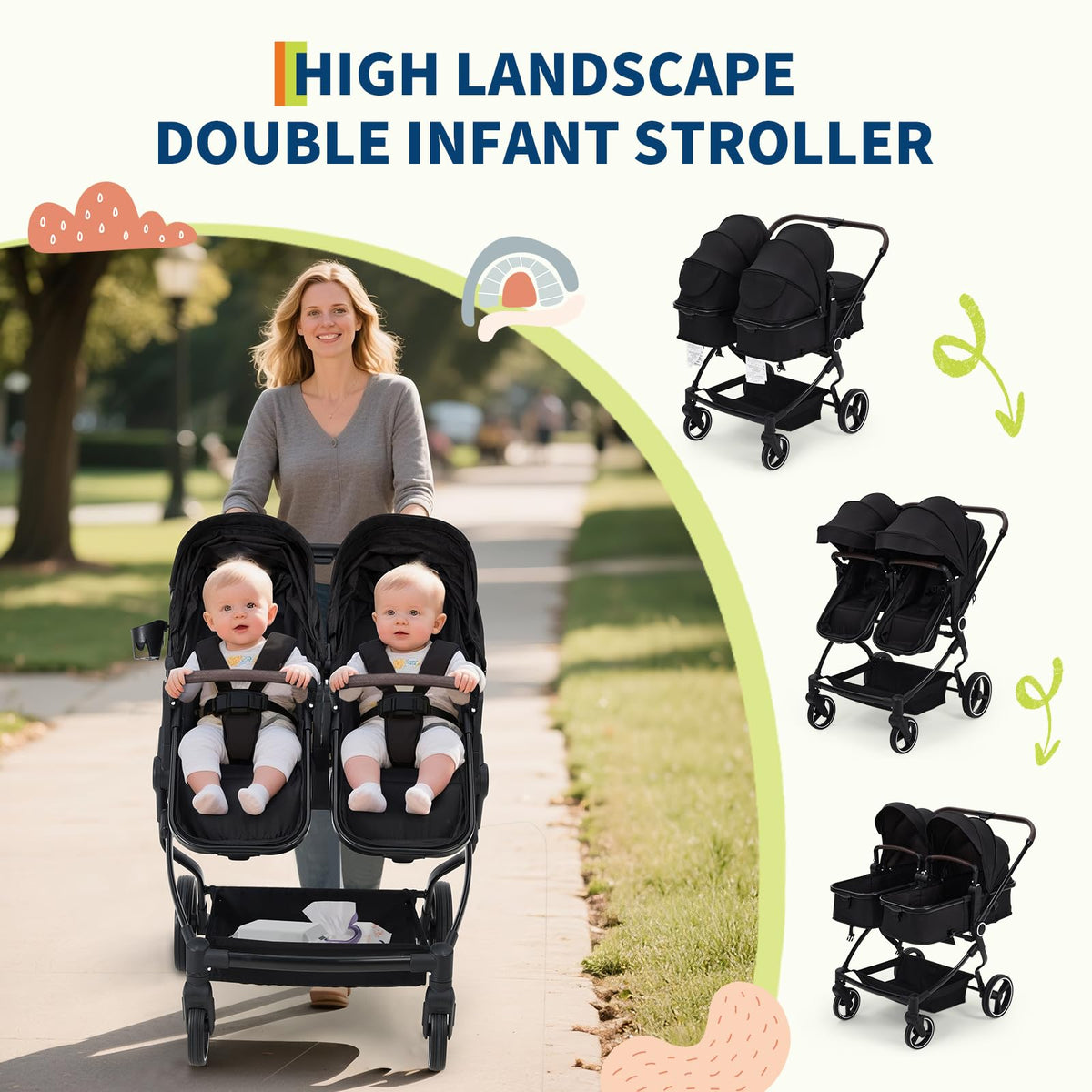 Double Stroller For Twins Lightweight Side By Side Reclining Seats — image 27