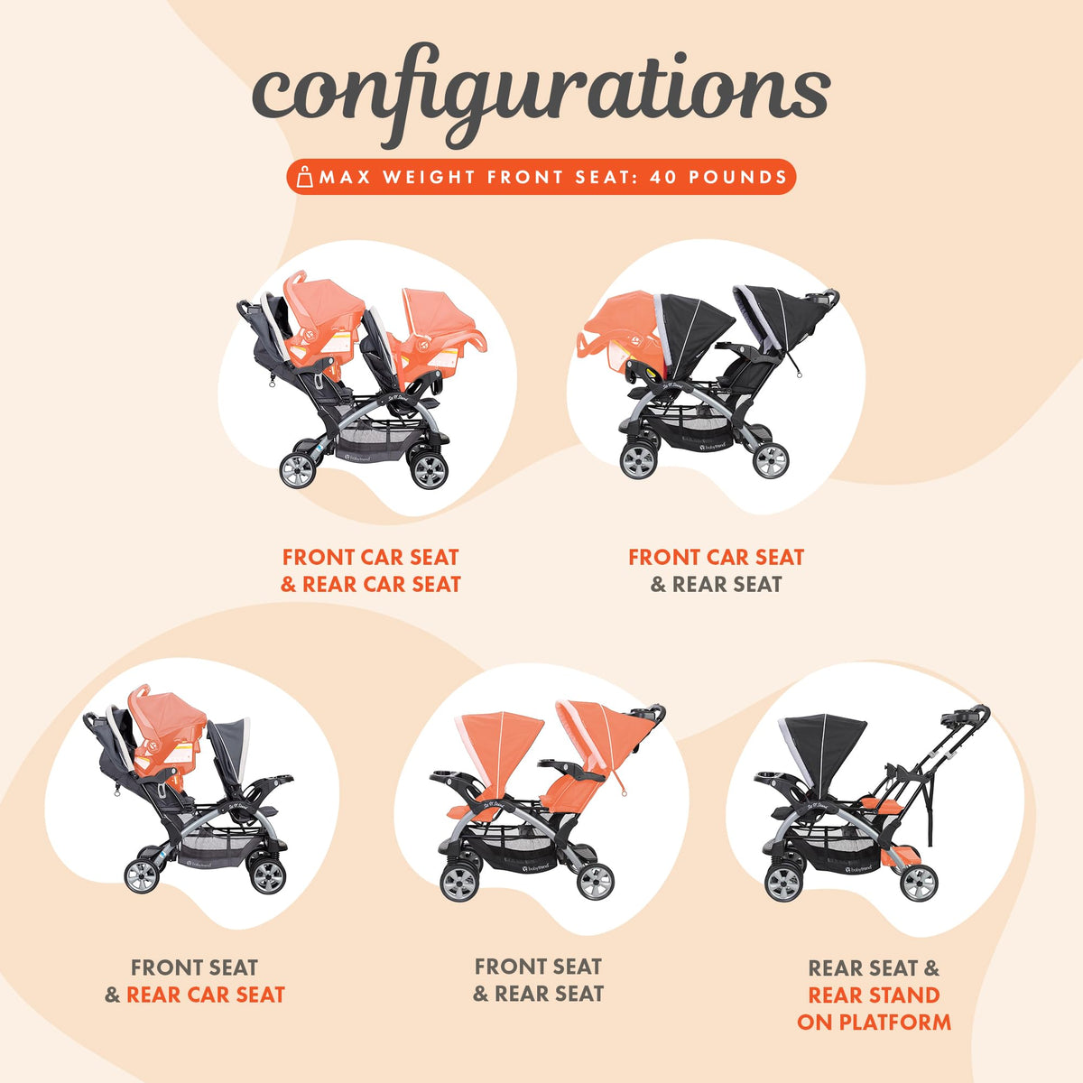 Baby Trend Double Stroller Car Seat Travel System Stormy — image 10