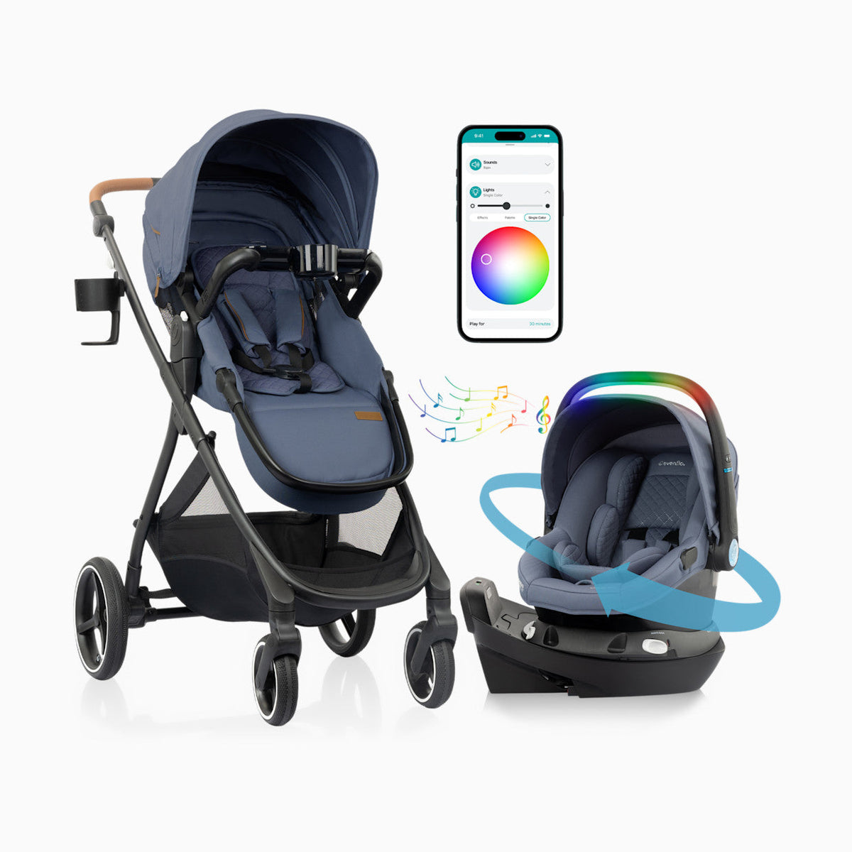 Evenflo Shyft Intuiti+ Travel System Featuring Revolve180 LiteMax NXT With SensorySoothe - Ultra Smooth Maneuverability — image 11