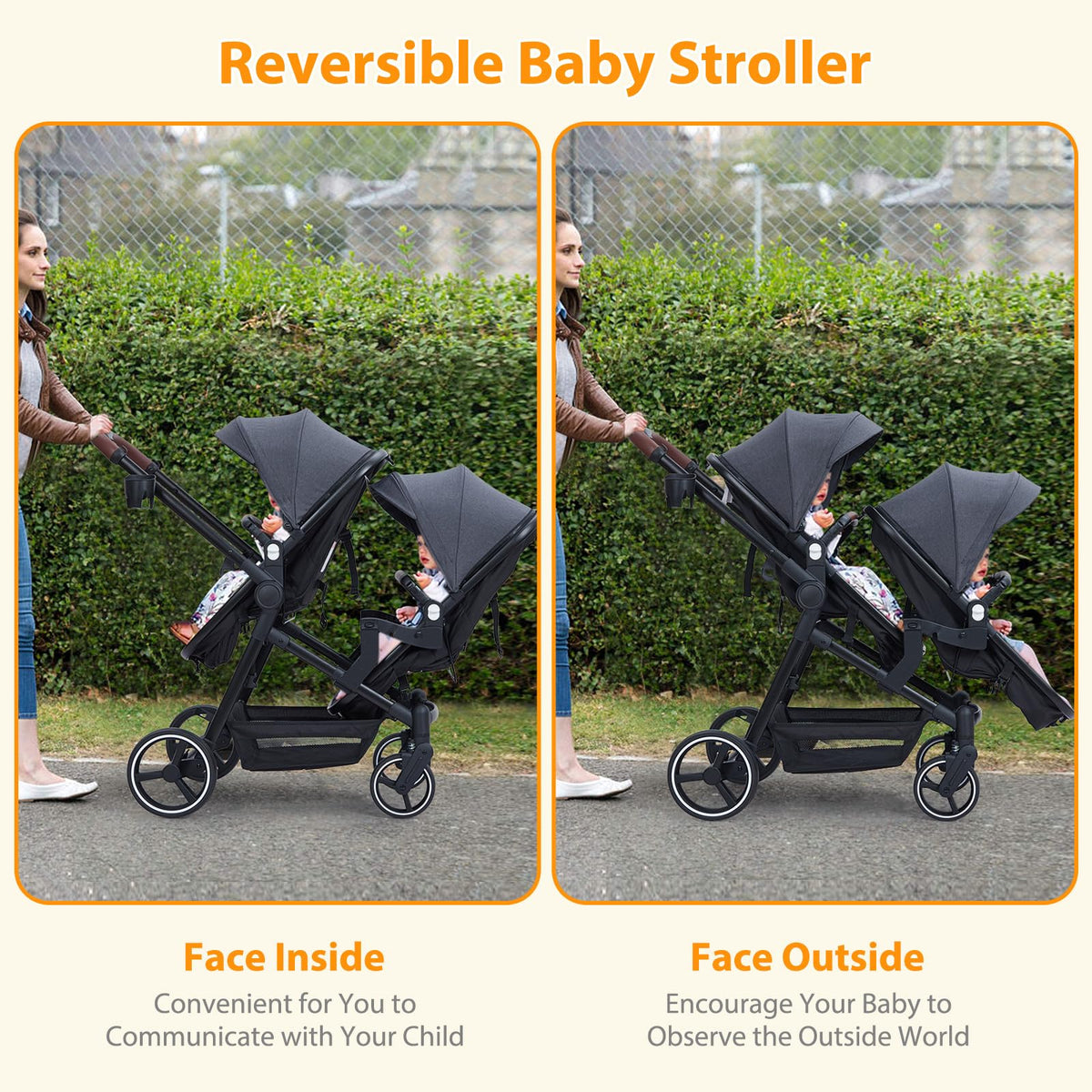 Double Tandem Stroller Newborn and Toddler With Reversible Seat — image 12
