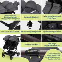 Double Stroller For Twins Lightweight Side By Side Reclining Seats thumbnail 10
