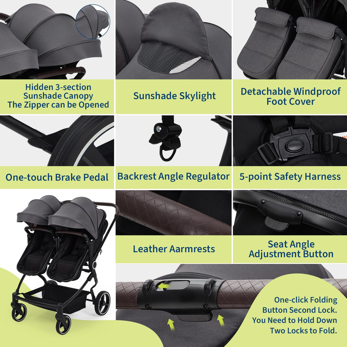 Double Stroller Tandem for Newborn and Toddler with Lightweight Compact Fold for Easy Travel and City Streets Pink — image 9