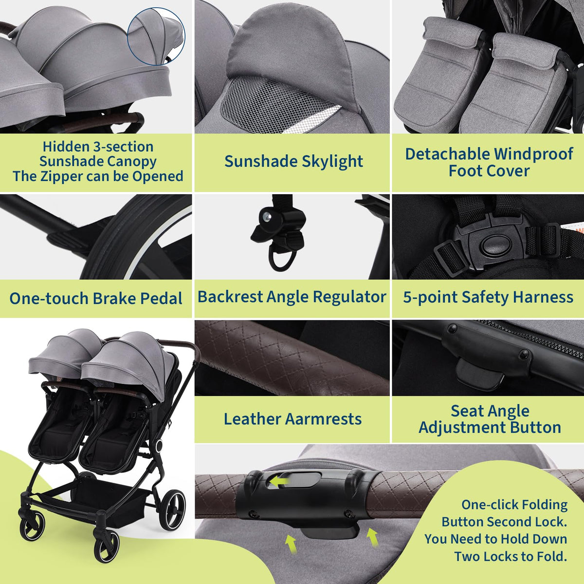 Double Stroller For Twins Lightweight Side By Side Reclining Seats — image 21