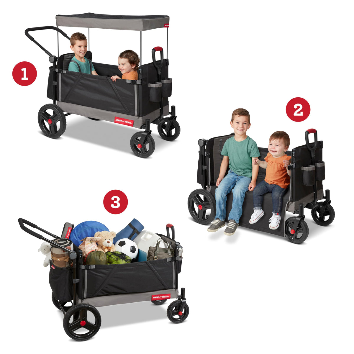 Radio Flyer Convertible Wagon For Kids With Adjustable Handle Cup Holder And Canopy — image 42