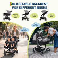 Double Stroller For Twins Lightweight Side By Side Reclining Seats thumbnail 19