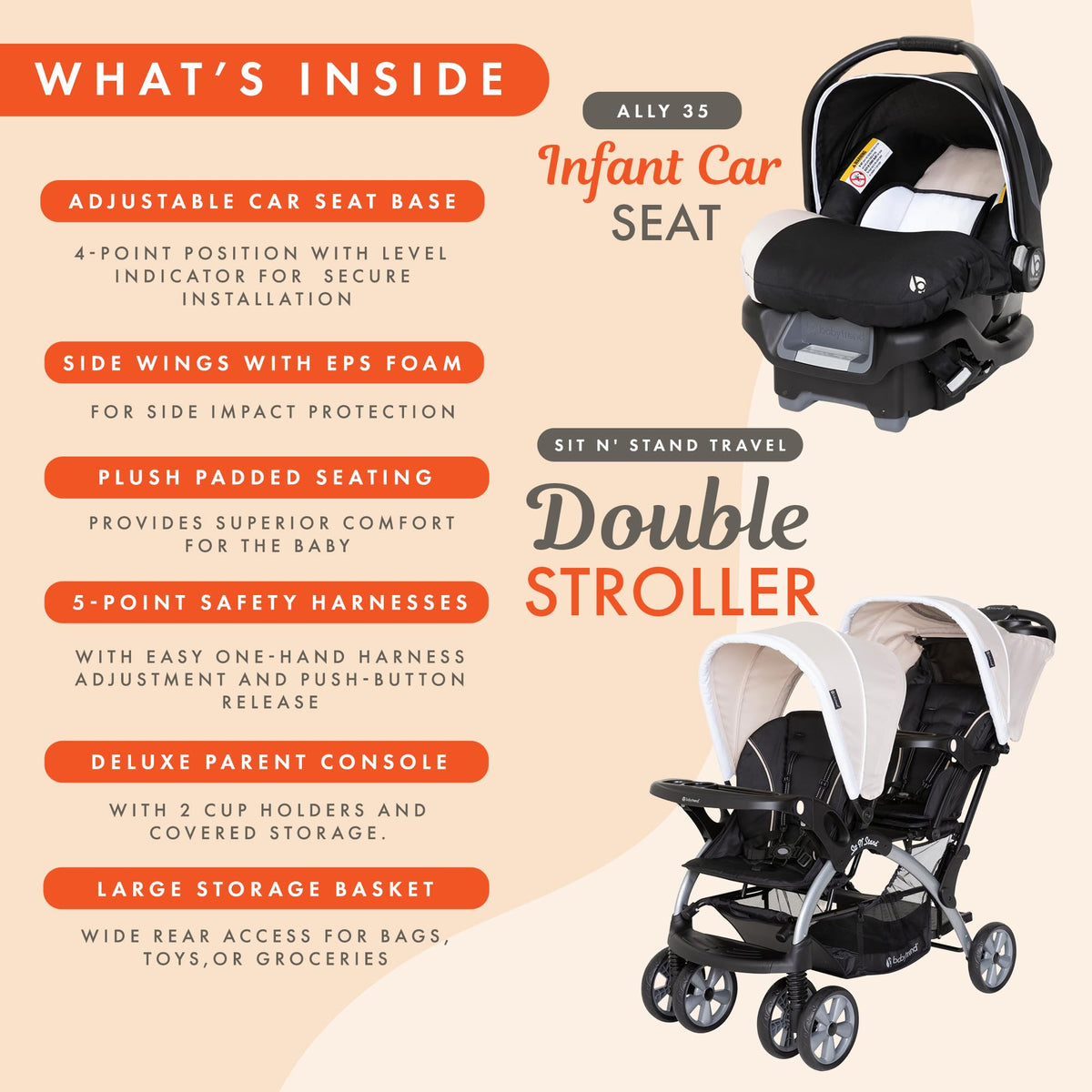 Baby Trend Double Stroller Car Seat Travel System Stormy — image 18