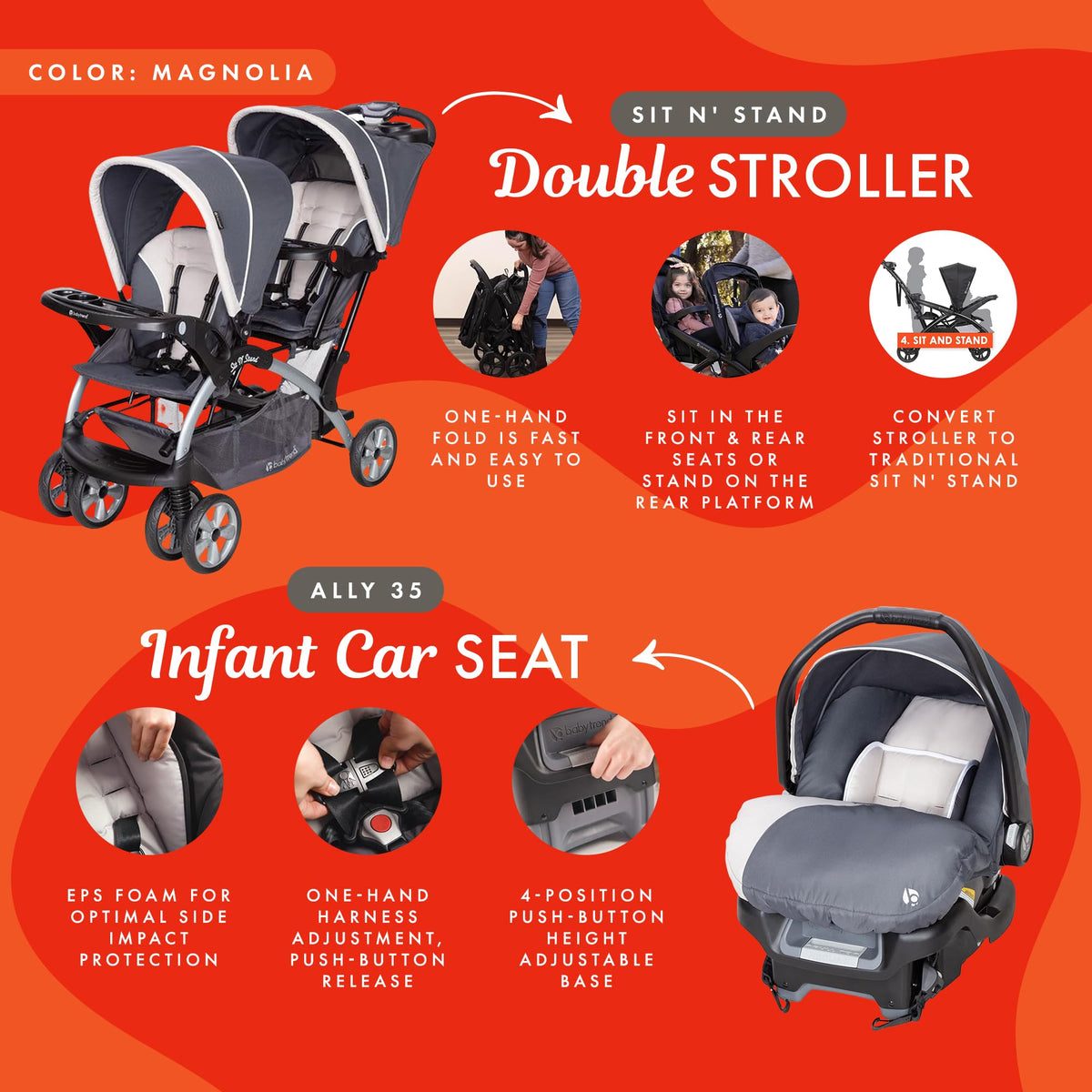 Baby Trend Double Stroller Car Seat Travel System Stormy — image 41