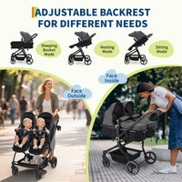 Double Stroller For Twins Lightweight Side By Side Reclining Seats thumbnail 7