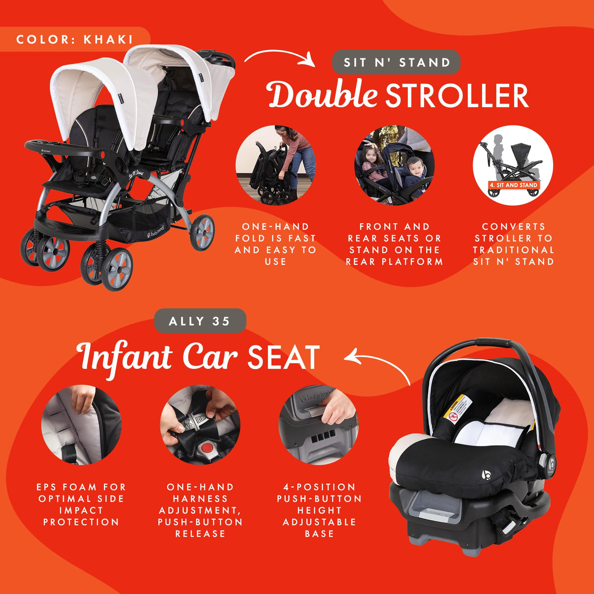 Baby Trend Double Stroller Car Seat Travel System Stormy — image 25