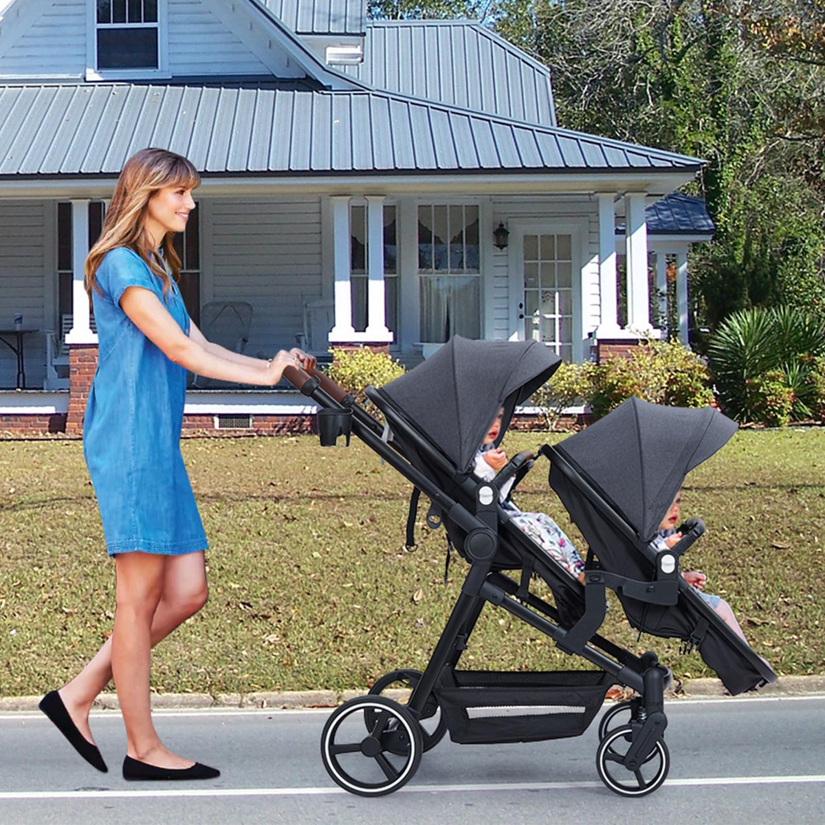 Double Tandem Stroller Newborn and Toddler With Reversible Seat — image 6