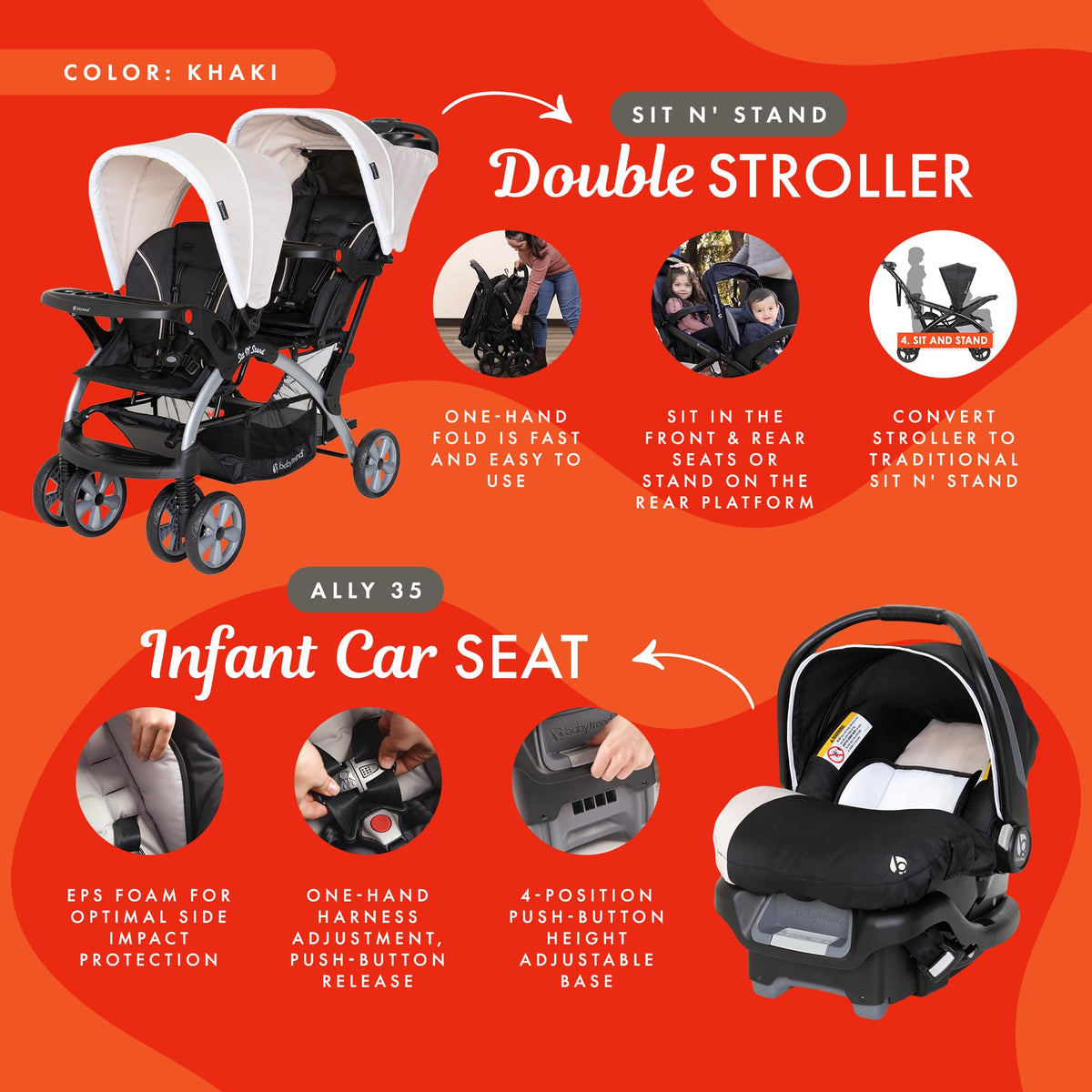 Baby Trend Double Stroller Car Seat Travel System Stormy — image 36