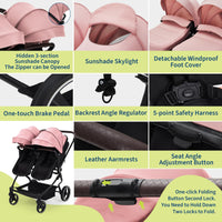 Double Stroller Tandem for Newborn and Toddler with Lightweight Compact Fold for Easy Travel and City Streets Pink thumbnail 7