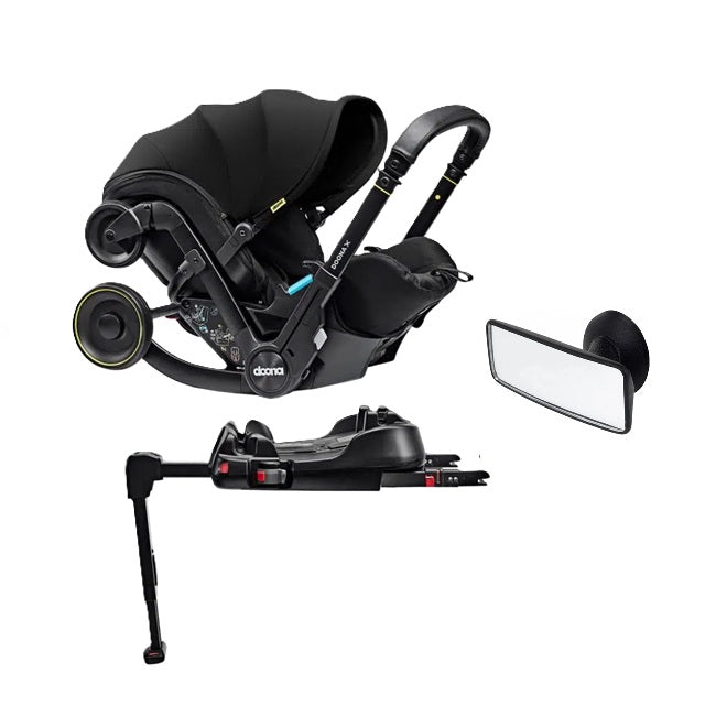 Doona X infant Car Seat/Stroller/Mirror and Isofix Base – Nitro Black